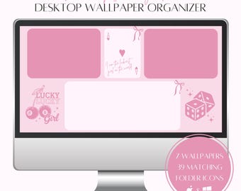 Pink Coquette Ordnersymbole, Lucky Girl Desktop-Hintergrund-Organizer (Digitaler Download)