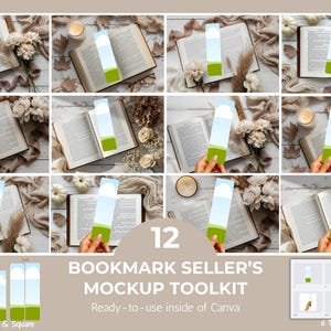 Bookmark Seller's Flatlay Mockup Toolkit – Editable Canva Templates, Round & Square Corners, Handheld, 3 Sizes
