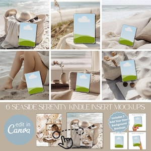 Beige Beach Kindle Clear Case Insert Canva Mockup Template