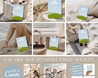 Beige Beach Kindle Clear Case Insert Canva Mockup Template