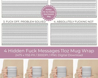 11oz Hidden Swear Message Mug Wrap PNG Set – 4 Funny Adult Sublimation Designs, Digital Download