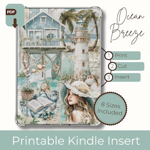 Beach Theme Kindle Case Insert, Vintage Coastal Summer Aesthetic, Printable Insert for Kindle Paperwhite, Basic, Colorsoft, Oasis, & Scribe