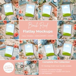 Beach Read Kindle Insert Mockup Bundle Canva Template Coastal Flatlay eReader Display