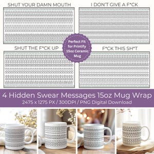 Adult Humor 15oz Mug Wrap Hidden Swear Message Coffee Mug PNG F*ck This Sh*t Funny Quote Mug Gag Gift for Adult Birthday Digital Download