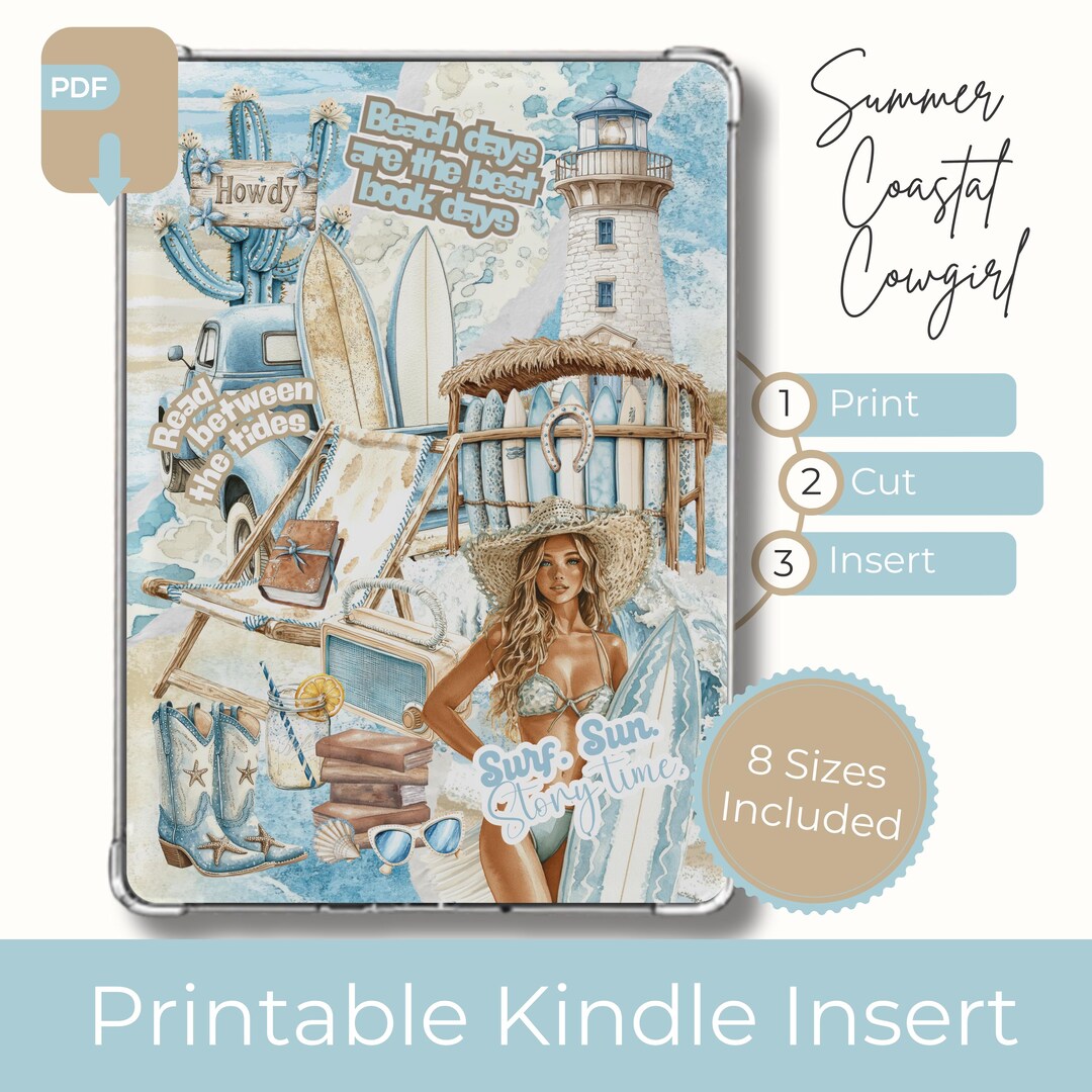 Summer Printable Kindle Insert Coastal Cowgirl Clear Case Insert ...