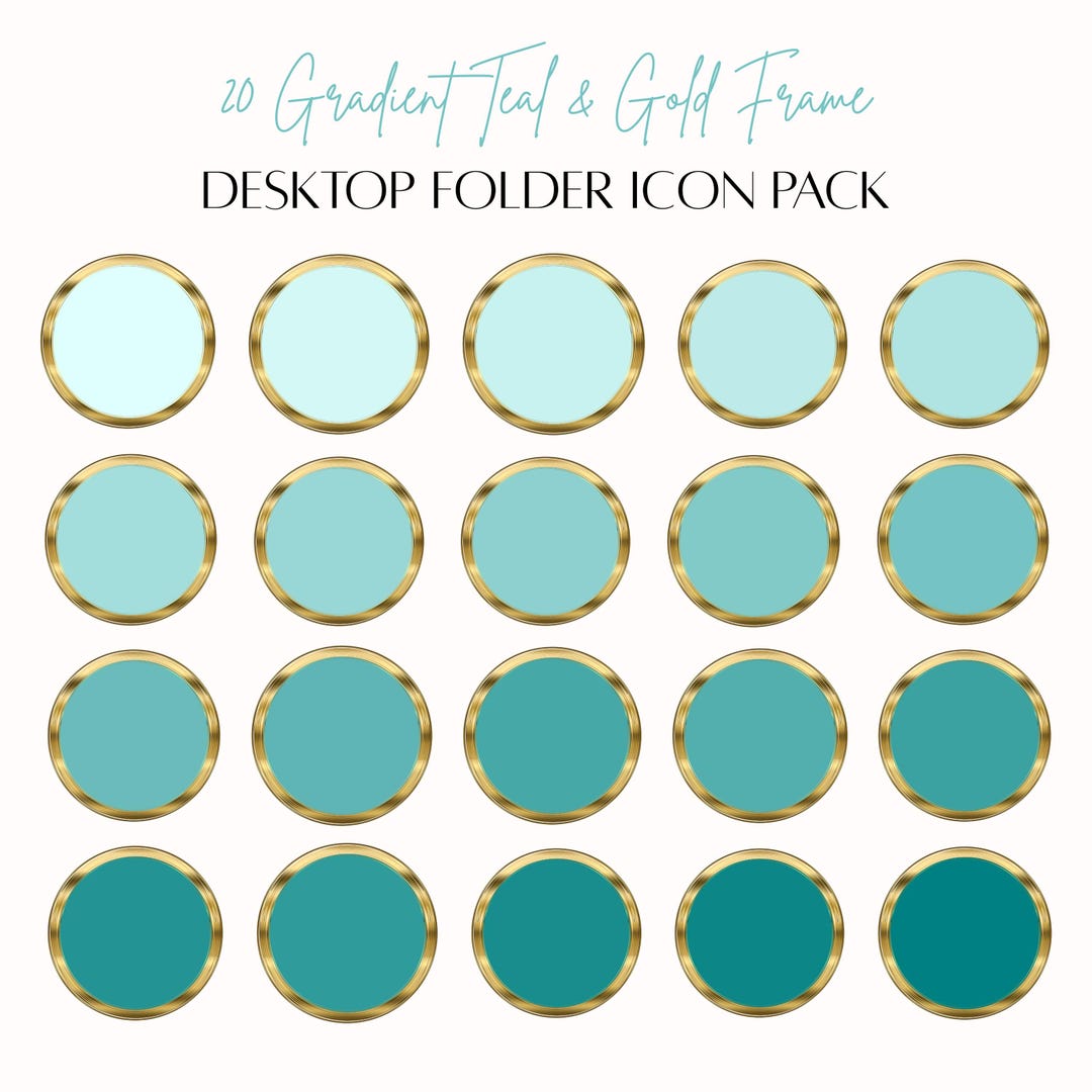 Round Desktop Folder Icon Pack in Gradient Teal and Gold Frame PNG and ...