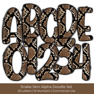 Schlangenhaut Alpha Doodle Set | Animal Print Alphabet & Zahlen PNG | Sublimationsschrift Clipart