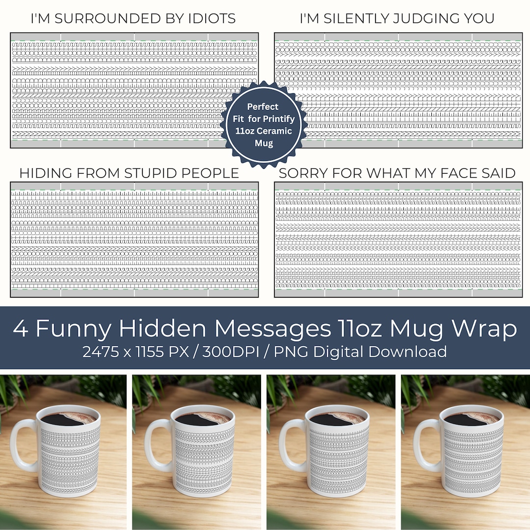 Funny Hidden Message 11oz Mug Wrap: Set of 4 PNG Sublimation Designs - Etsy