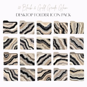Beige, Black and Gold Icon Pack Glitter Geode Glam Aesthetic Desktop Folder Icons for Mac & Windows Free Marble Agate Wallpaper Organizer