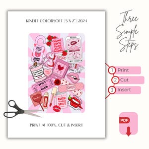 以下が含まれることがあります： ハートや唇、"Spicy Book Club"や"Smut Reader"などのテキストのイラストが描かれた、ピンクと白の印刷可能なシート。 カットして挿入するように設計されており、指示とPDFアイコンが付いています。 サイズ：12.7 cm x 17.78 cm。