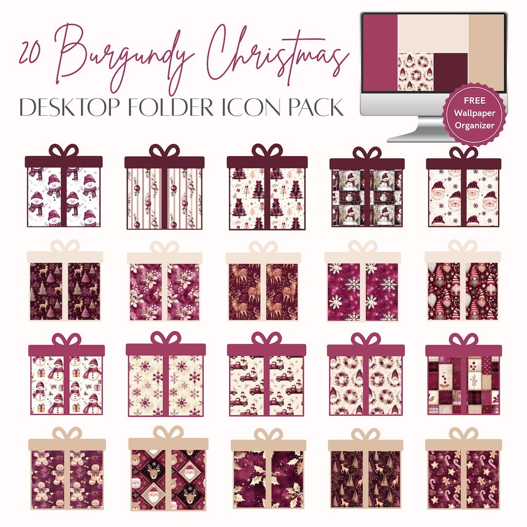 20 Burgundy Gift Box Folder Icons Set – Christmas Desktop Wallpaper ...