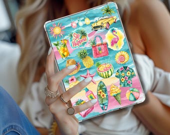 Neon Tropical Beach Kindle Insert Printable Colorful Summer eReader Cover PDF Download