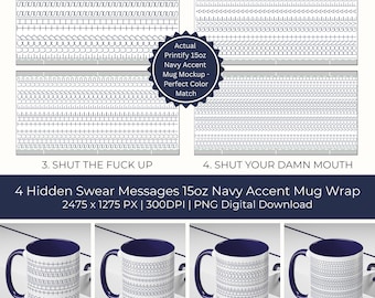 Hidden Swear Message Mug Wraps for 15oz Navy Accent Mugs, Offensive Sublimation PNG Files