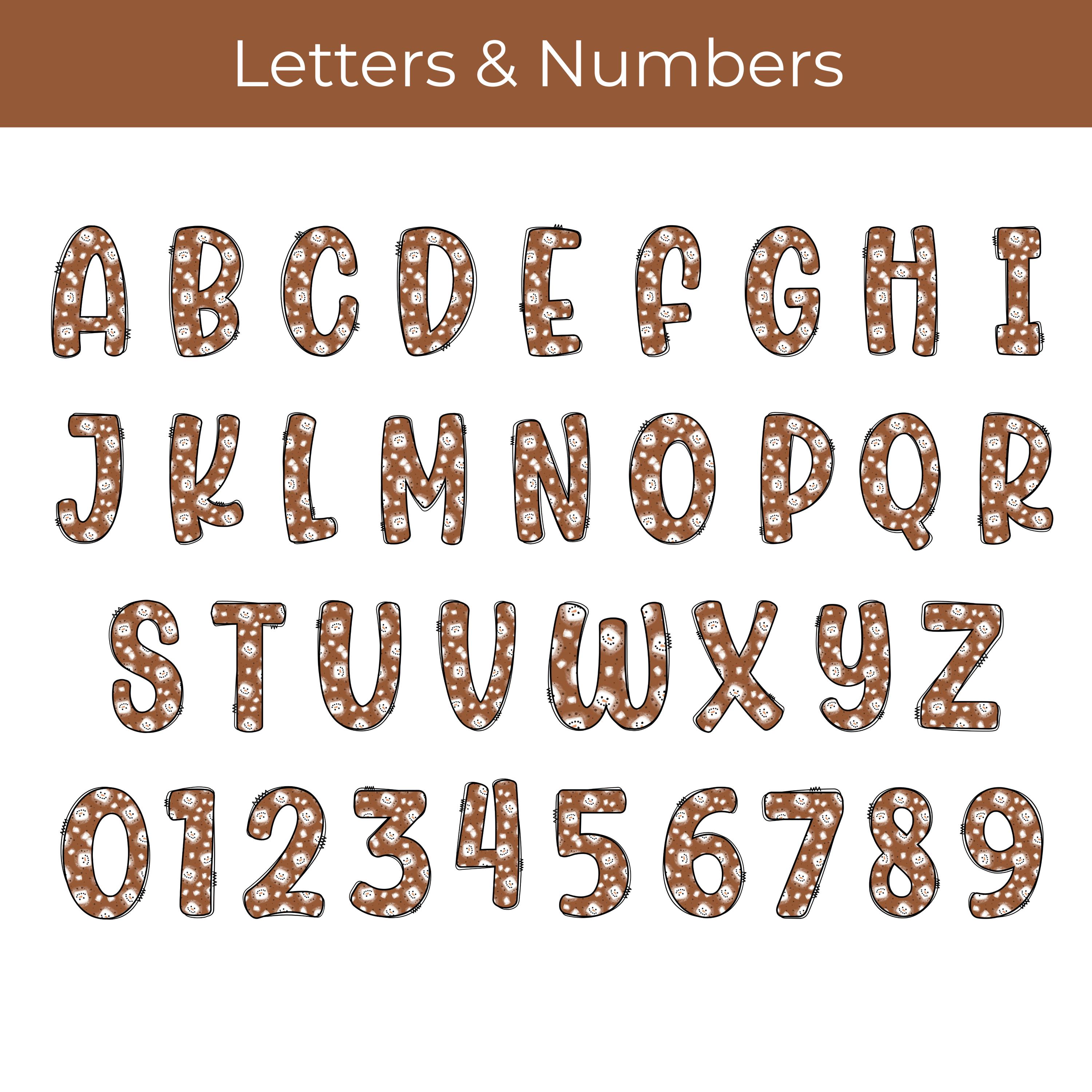 Hot Cocoa Alphabet Clipart PNG Set With Marshmallow Letters and Numbers ...