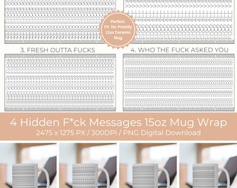 Hidden F*ck Message Mug Wrap Set – 4 Sarcastic 15oz PNG Sublimation Design