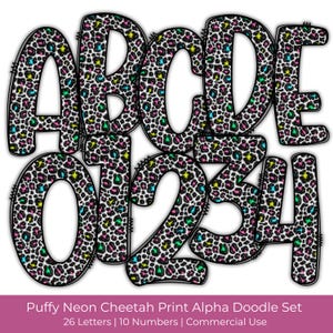 Neon Cheetah Print Alphabet PNG | Puffy Doodle Font (Digital Download