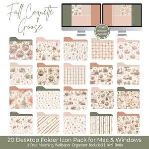 Fall Desktop Icons Coquette Goose Set for iMac & PC Windows Folders and Wallpaper Organizer