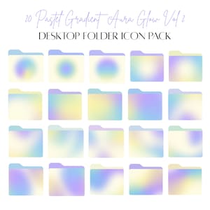 May include: Set of 20 pastel gradient folder icons with an aura glow effect. The icons are in a grid pattern and feature a variety of colors, including pink, blue, yellow, and purple.
