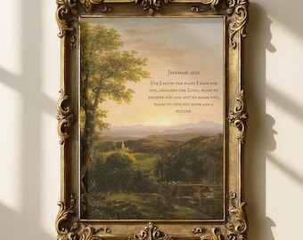 Jeremiah 29:11 Printable Wall Art, Christian art, Bible Verse, Digital Download, Faith Home Decor, Scripture Print, Vintage, Landscape