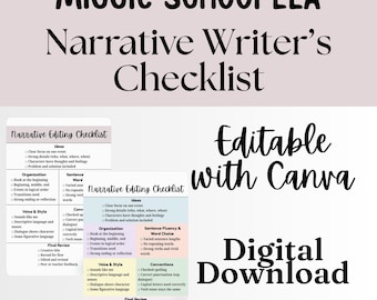 Narrative Editing Checklist ELA Anchor Chart Poster Pastel Writing