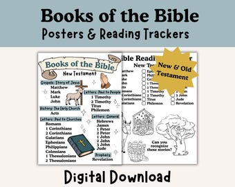 Kids’ Books of the Bible Posters Bible Reading Trackers Printable Bundle Christian Classroom or Homeschool