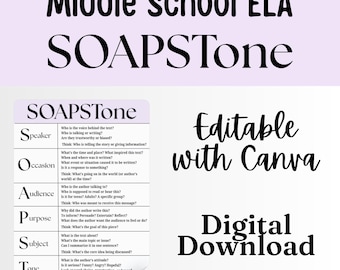 SOAPSTone ELA Anchor Chart Poster Pastel Reading and Writing