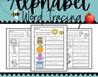 Alphabet Word Tracing Practice Kinder Writing Practice A-Z Trace and Color