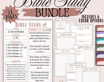 Digital Bible Study Bundle, Journal, SOAP Method, Sermon Notes, Reflection, Notes, Scripture, 54 Pages, 6 Colors, PDF Instant Download
