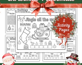 Christmas Activity Placemats for Kids – Printable Christmas Games, Coloring, Mazes, Word Search, Classroom, Party, Homeschool