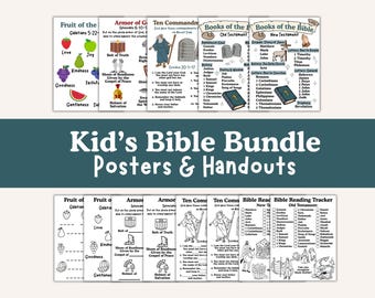 Kids Bible Bundle Posters and Handouts with Fill-in-the-Blank Activities Christian Worksheets
