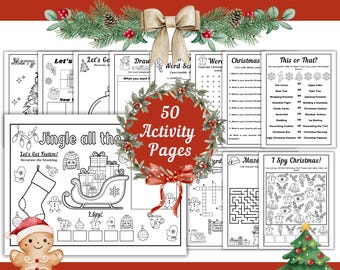 Christmas Activity Worksheet Bundle, 50 Printable, Games, Coloring, Word Search, Mazes, I Spy, Kids, Classroom, Homeschool, Instant Download