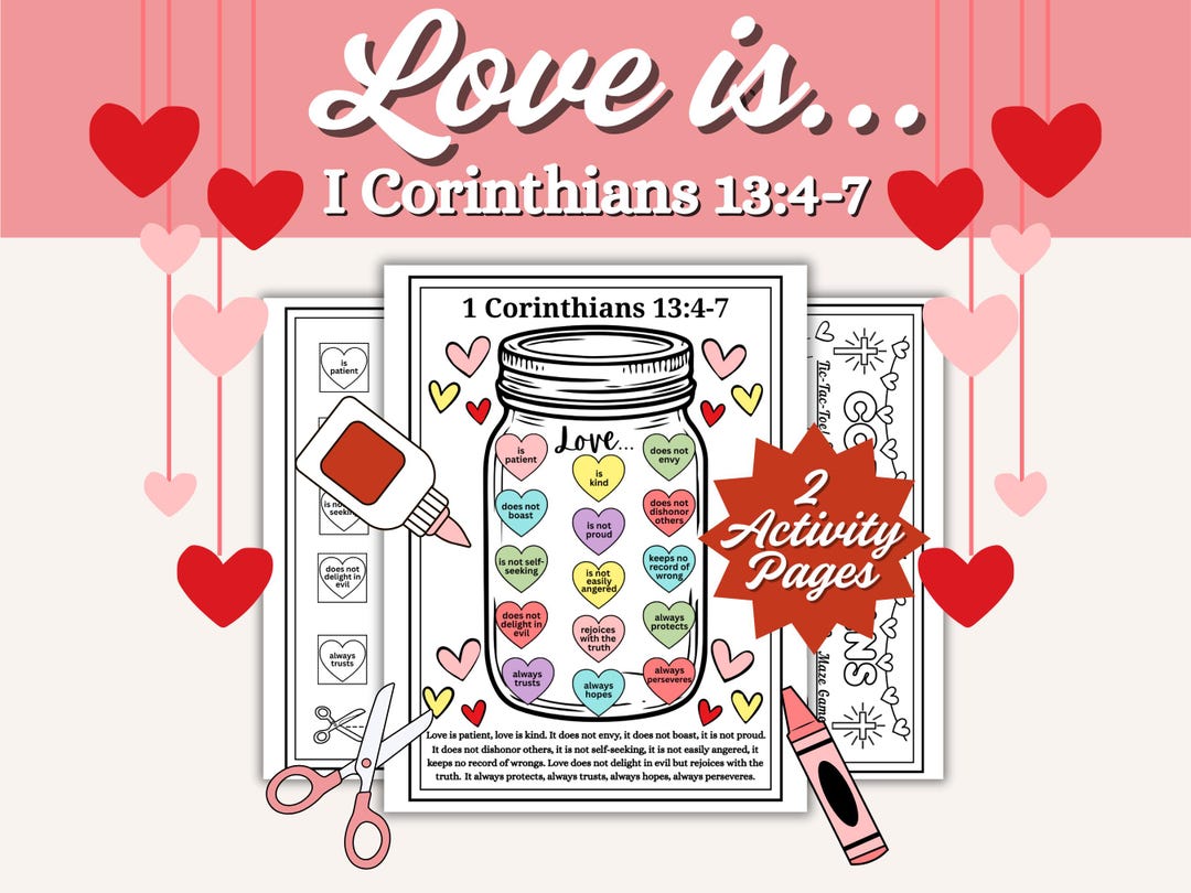 1 Corinthians 13:4–7 Valentine’s Day Activity, Love Bible Craft for ...