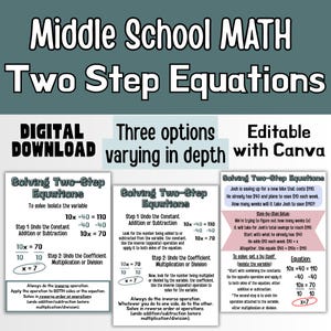 Two-Step Equations Anchor Charts PDF Download Posters for Middle School Math