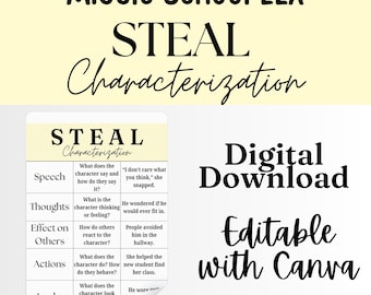STEAL Characterization Anchor Chart Poster Middle School ELA Pastel