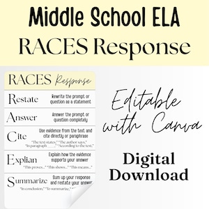 RACES Short Answer Response ELA Anchor Chart Poster Pastel Reading and Writing