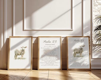 Psalm 23 Printable Wall Art Set, Christian Bible Verse Print, The Lord Is My Shepherd Scripture, Lamb Nursery Decor, Farmhouse faith Home