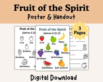 Fruit of the Spirit Poster Fill-In-the-Blank Handout Printable Christian Classroom Decor and Activity for Kids
