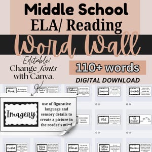 Black and White ELA Word Wall Middle School Upper Elementary Reading and Writing