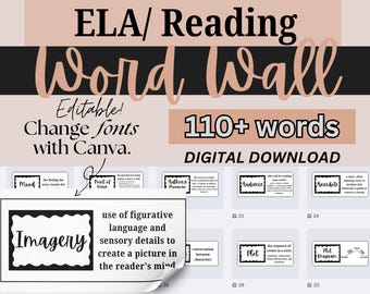 Black and White ELA Word Wall Middle School Upper Elementary Reading and Writing