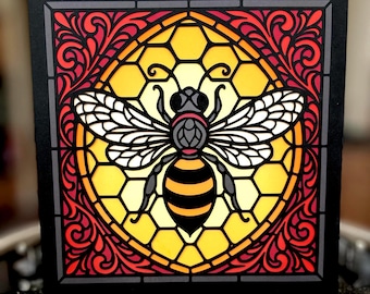 Bee & Honeycomb – Layered Stained Glass Style SVG for Cutting Machines - Cricut Silhouette - Spring Summer