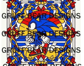 Vitral de Sonic – SVG en capas para Cricut y Silhouette - Erizo Sega Retro Clásico Videojuego Juego Genesis 90's