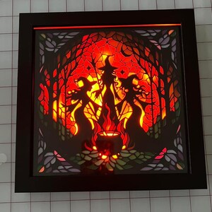 Mystical Witches in the Forest Stained Glass Design Layered SVG File | Halloween Gothic Decor Spooky | Cricut Silhouette shadowbox image 4