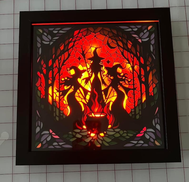 Mystical Witches in the Forest Stained Glass Design Layered SVG File | Halloween Gothic Decor Spooky | Cricut Silhouette shadowbox image 4