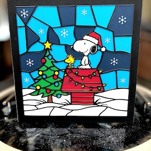 Snoopy & Woodstock Holiday Scene – Stained Glass Style Layered SVG for Cutting Machines - Cricut Silhouette Cardstock Peanuts