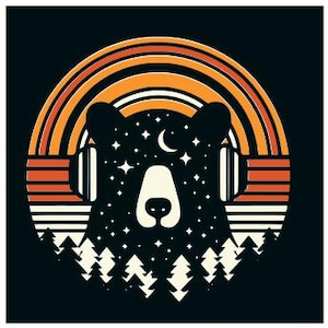 DJ Bär Wald mit Mond und Sternen SVG Retro 70er Jahre Design Cricut Silhouette Schattenbox