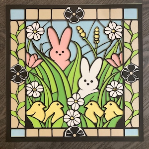 Peeps Bunny Chick Garden Festive & Charming Seasonal Layered Design Easter / Spring SVG File | Cricut Silhouette