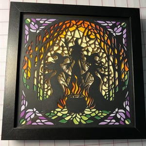 Mystical Witches in the Forest Stained Glass Design Layered SVG File | Halloween Gothic Decor Spooky | Cricut Silhouette shadowbox image 5
