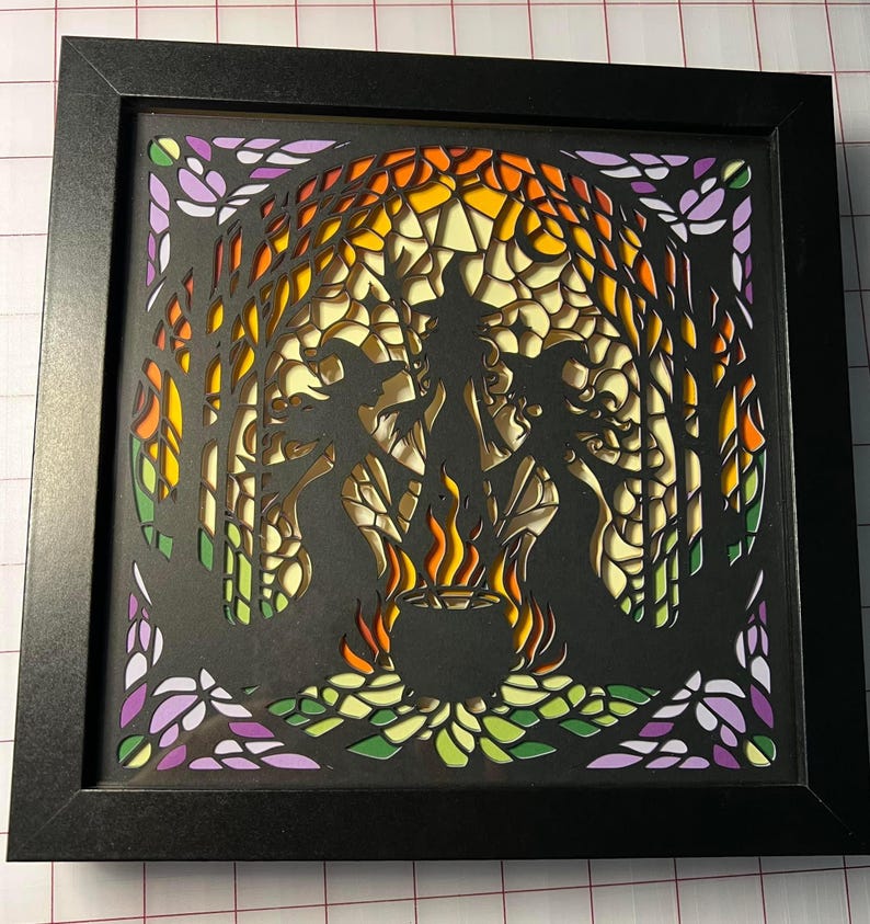Mystical Witches in the Forest Stained Glass Design Layered SVG File | Halloween Gothic Decor Spooky | Cricut Silhouette shadowbox image 5