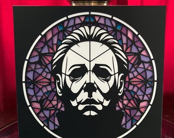 Michael Myers Stained Glass Design Layered SVG | Halloween Horror Movie Design | Cricut Silhouette | Haddonfield Gothic Spooky Scary Dark