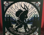 Krampus Mountain Forest Walk Stained Glass Layered SVG File | Gothic Christmas Design | Cricut Silhouette | Spooky Horror Mythical shadowbox